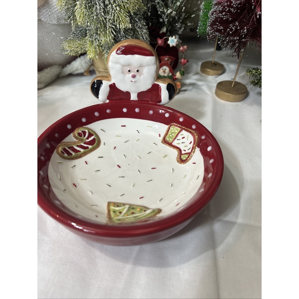 St. Nicholas Square Double Wall Ceramic Santa Candy/Nuts/Cookies/Dip Bowl